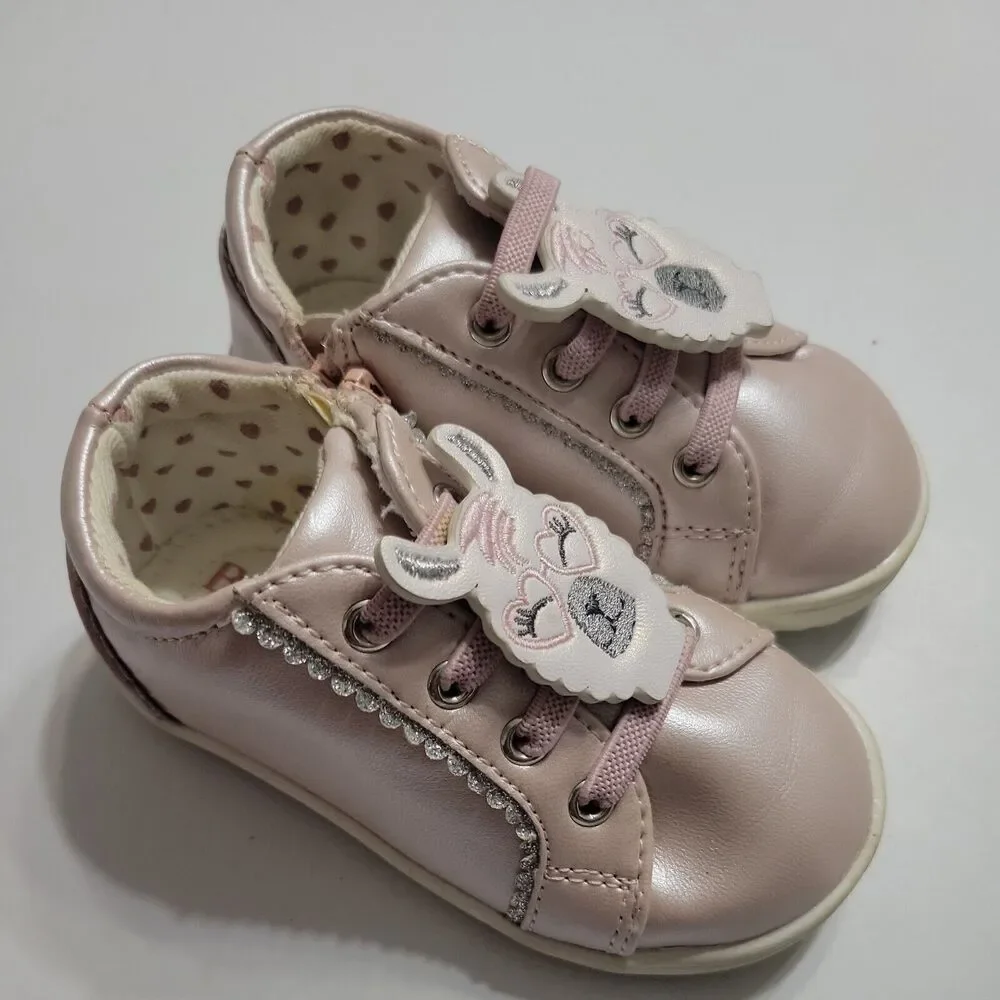Born Girls 5 Bailey Mika Pink Silver Side Zipper Lace Low Top Shoes Sparkle Lama
